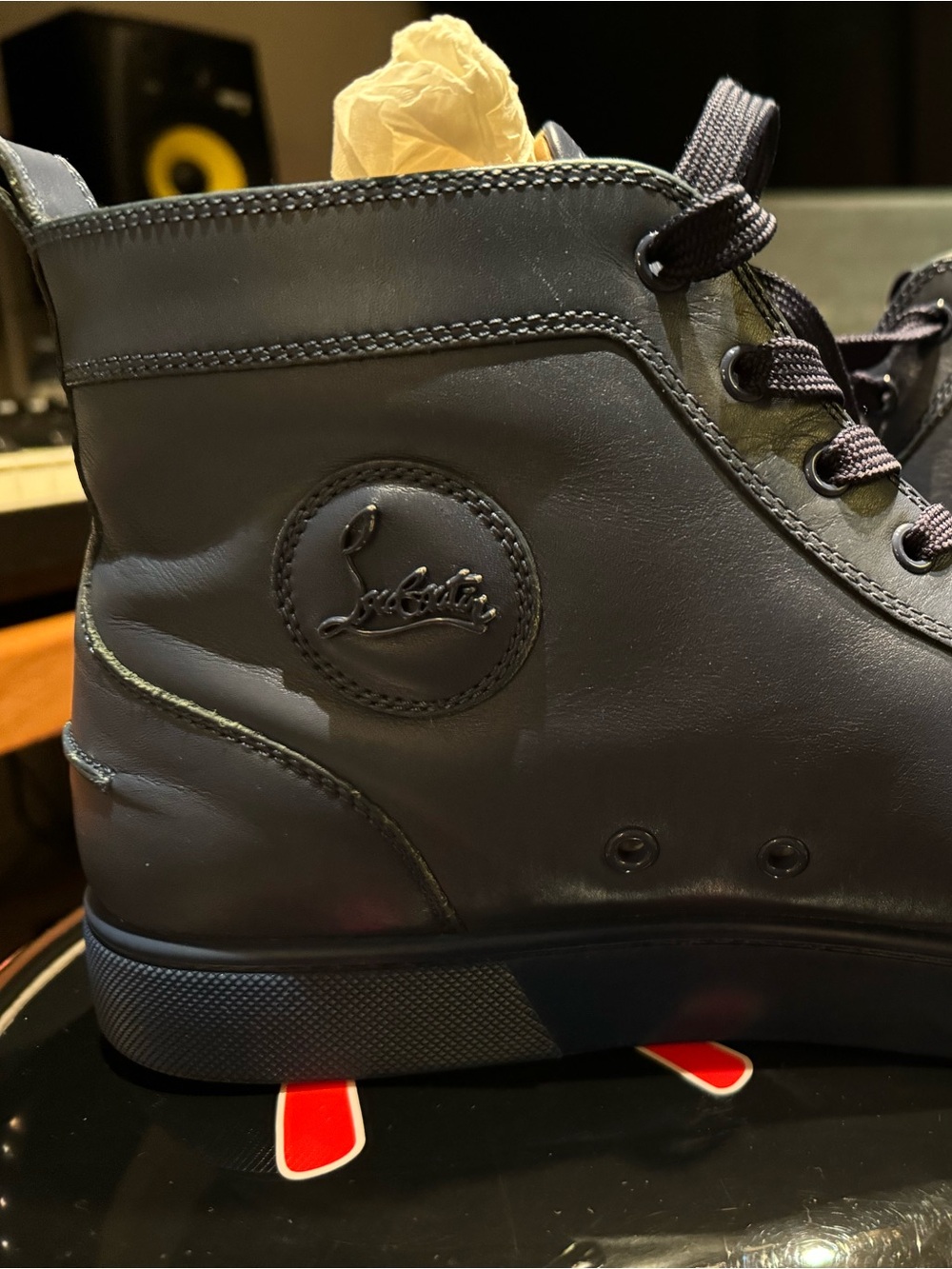 Christian Louboutin Men’s Black Leather High-Top Sneakers
